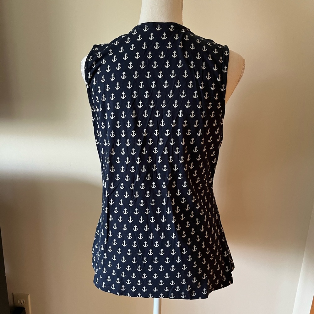 Tommy Hilfiger Navy Anchor Print Sleeveless Top - Picture 2 of 4